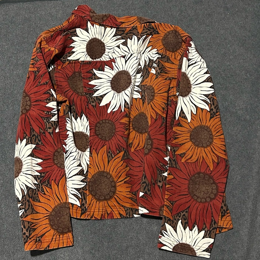 French Laundry Sunflower Autumn Floral Button-Front Jacket - XL - Picture 5 of 9